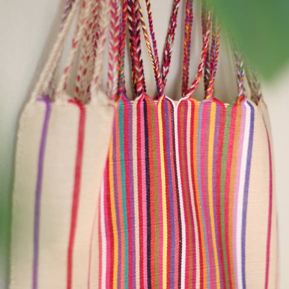 Las Rayas Tote Hand Woven in Chiapas - Natural with Rainbow